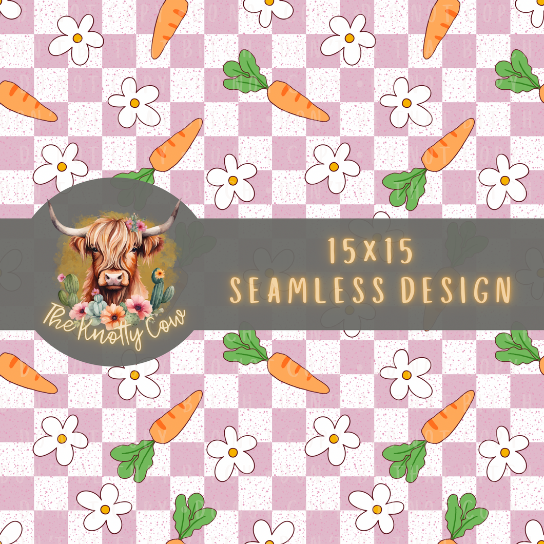 Little Floral Carrots Checkered Seamless